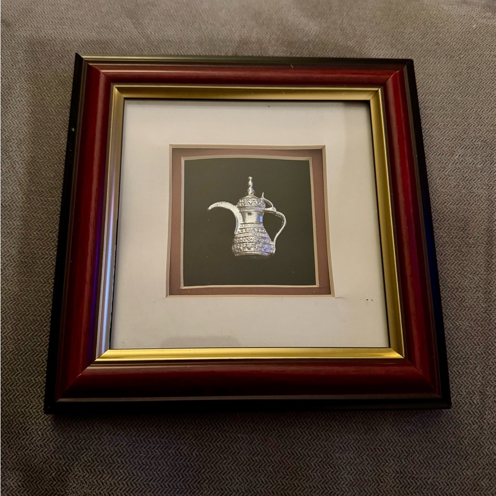 Framed Silver-Plated Teapot Middle Eastern Art